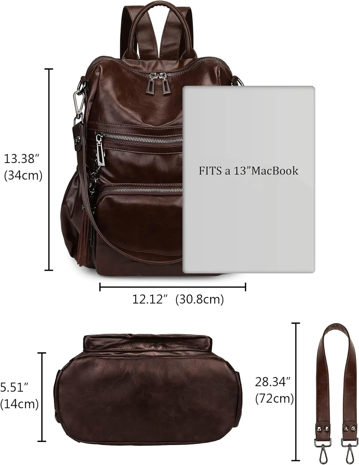 Uromee Backpack Purse for Women Vegan Leather Ladies Fashion Travel Tassel Shoulder Bag Convertible Coffee bag