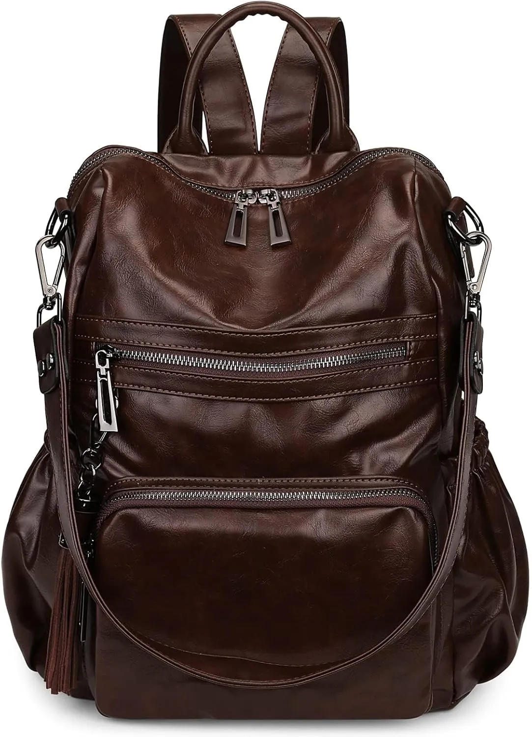 Uromee Backpack Purse for Women Vegan Leather Ladies Fashion Travel Tassel Shoulder Bag Convertible Coffee bag