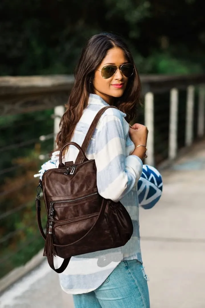 Uromee Backpack Purse for Women Vegan Leather Ladies Fashion Travel Tassel Shoulder Bag Convertible Coffee bag