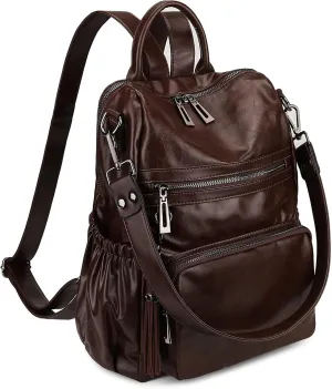 Uromee Backpack Purse for Women Vegan Leather Ladies Fashion Travel Tassel Shoulder Bag Convertible Coffee bag