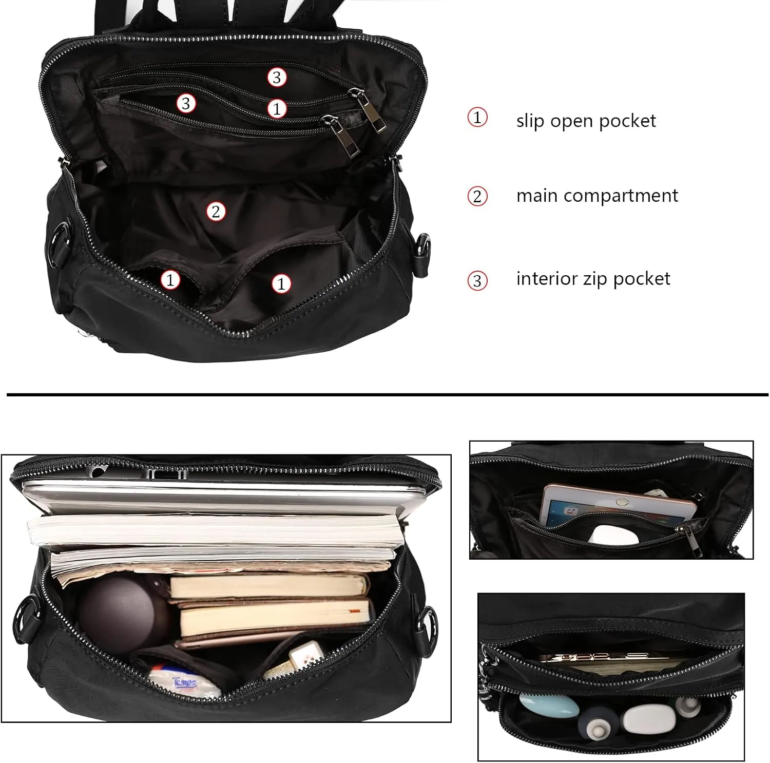 Uromee Travel Backpack Purse for Women Nylon Ladies Fashion Tassel Shoulder Bag Convertible