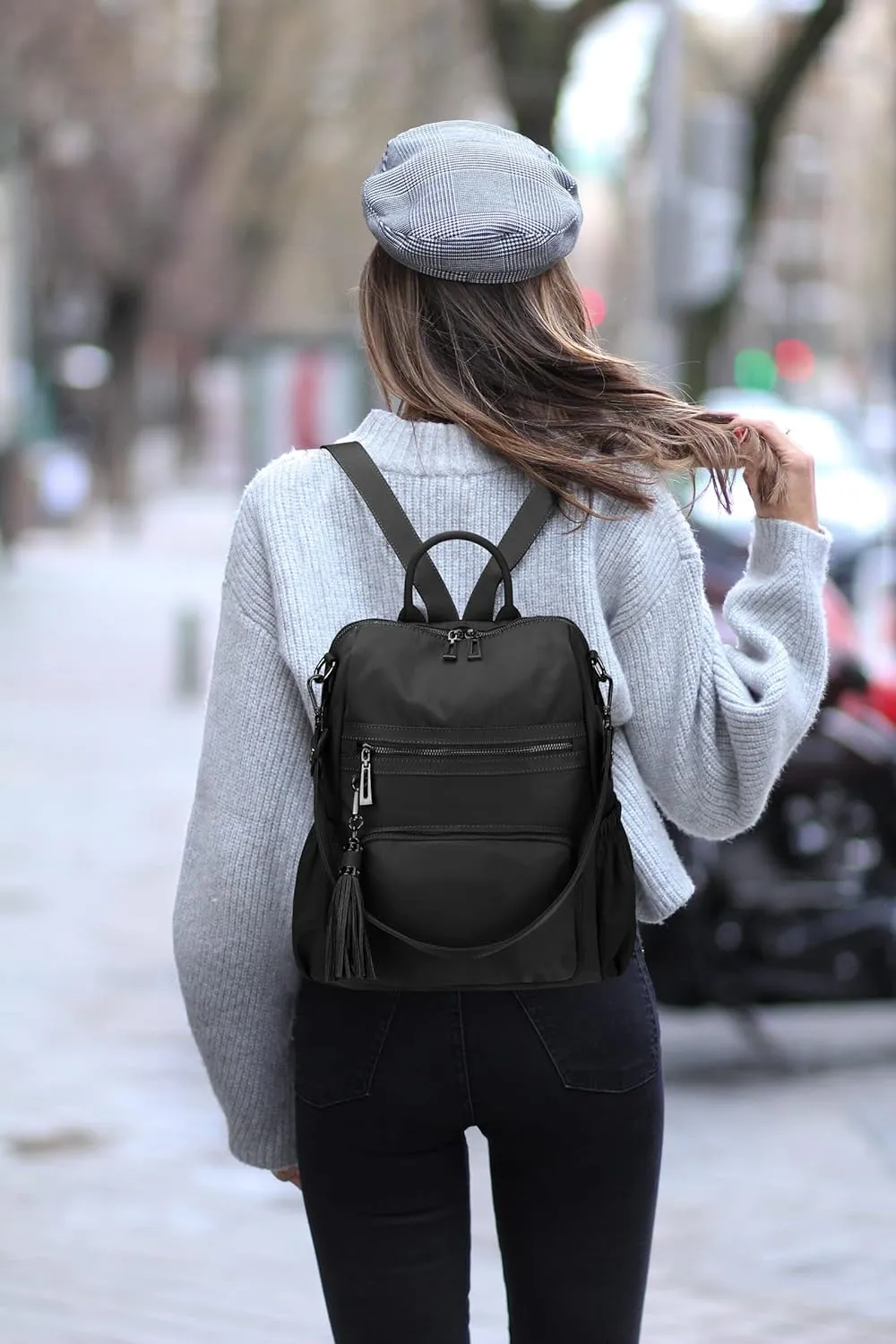 Uromee Travel Backpack Purse for Women Nylon Ladies Fashion Tassel Shoulder Bag Convertible