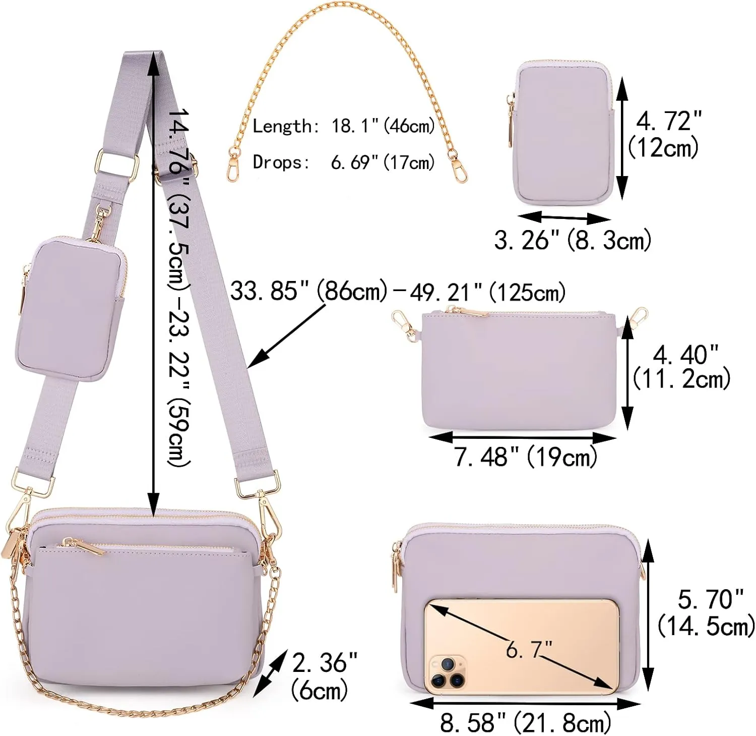 UTO Small Crossbody Bags for Women 3 in 1 Trendy Belt Purse Fashion Designer Mini Cute Sling Fanny Chest Pack