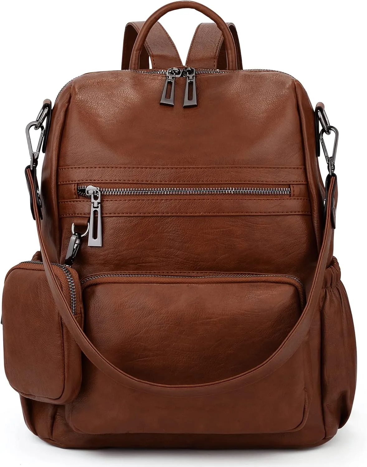 UTO Women Backpack Purse Leather Vegan Convertible Ladies Rucksack Zipper Pocket Shoulder Bag with Detachable Pouch