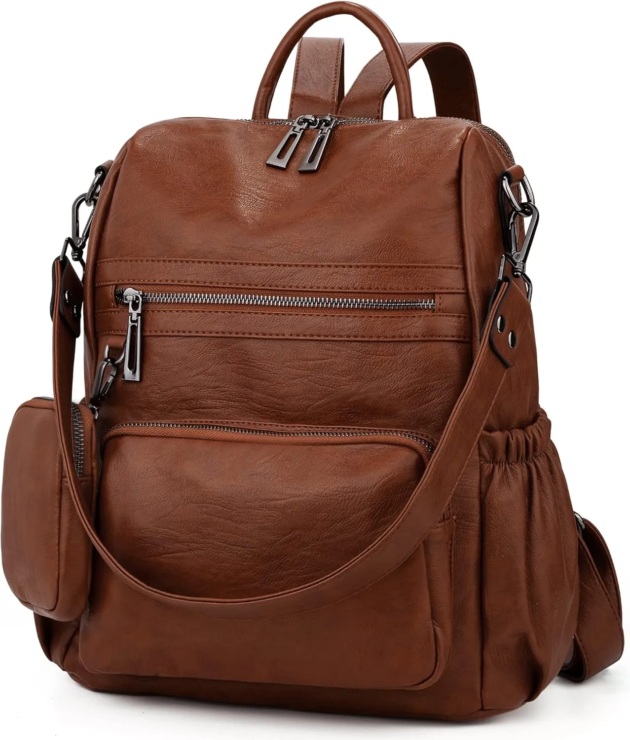 UTO Women Backpack Purse Leather Vegan Convertible Ladies Rucksack Zipper Pocket Shoulder Bag with Detachable Pouch