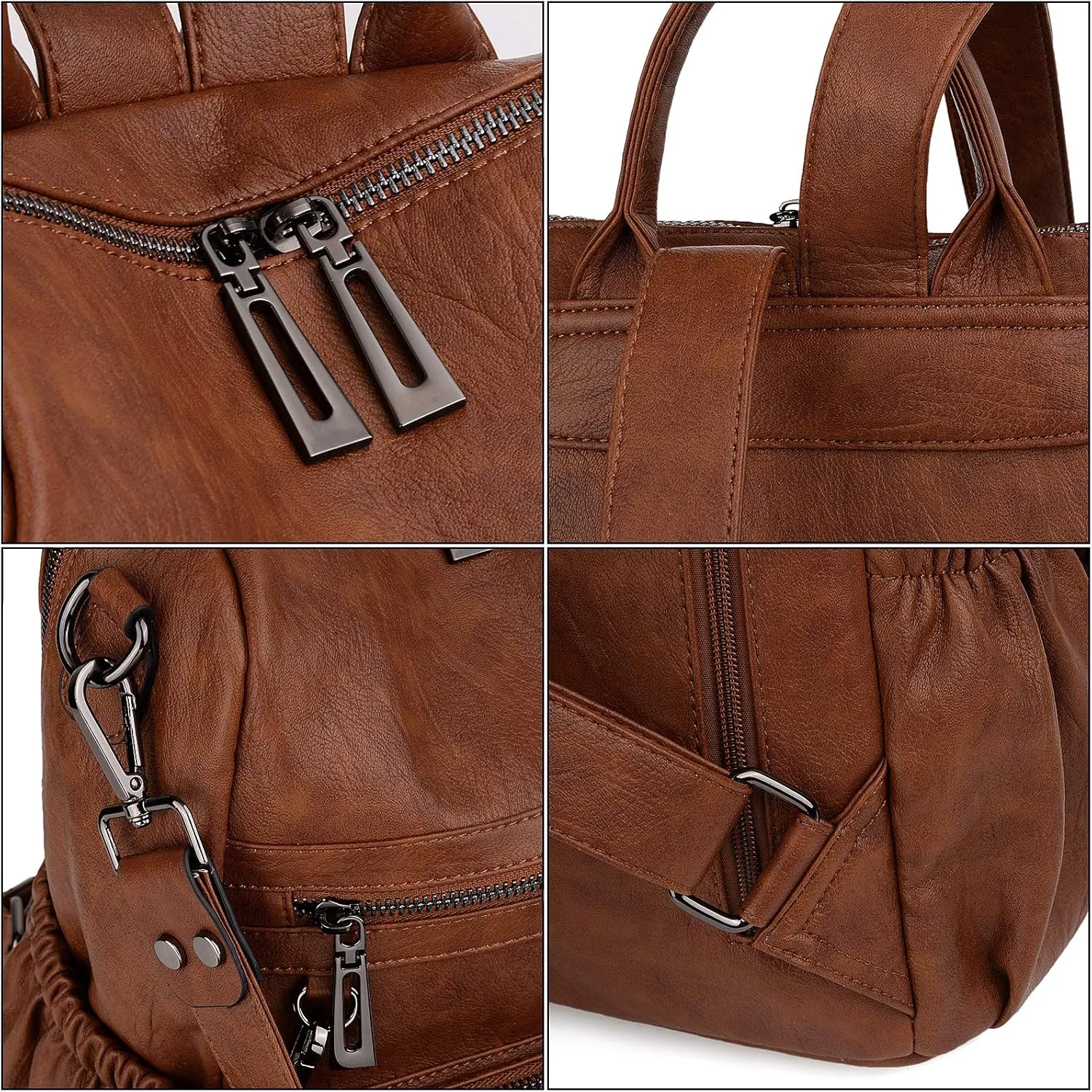 UTO Women Backpack Purse Leather Vegan Convertible Ladies Rucksack Zipper Pocket Shoulder Bag with Detachable Pouch