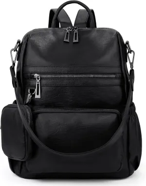 UTO Women Backpack Purse Leather Vegan Convertible Ladies Rucksack Zipper Pocket Shoulder Bag with Detachable Pouch