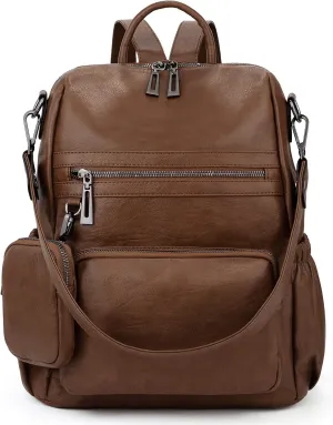 UTO Women Backpack Purse Leather Vegan Convertible Ladies Rucksack Zipper Pocket Shoulder Bag with Detachable Pouch