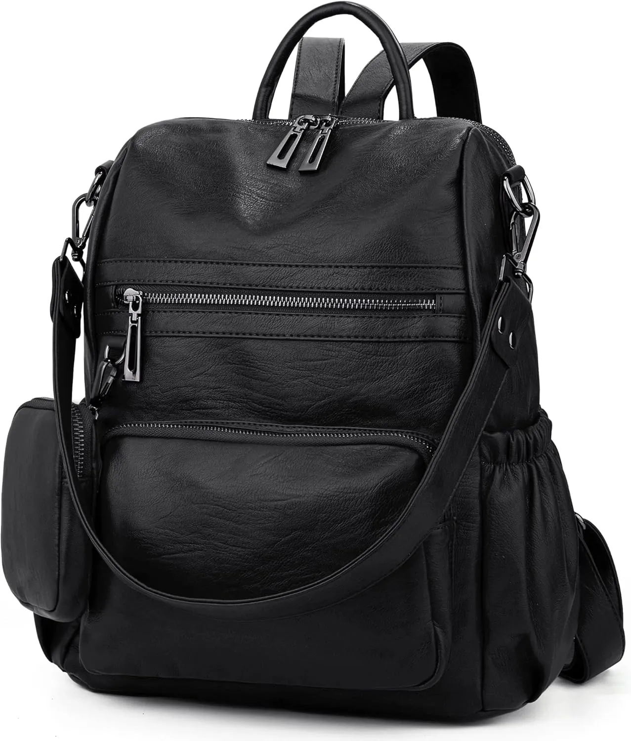 UTO Women Backpack Purse Leather Vegan Convertible Ladies Rucksack Zipper Pocket Shoulder Bag with Detachable Pouch