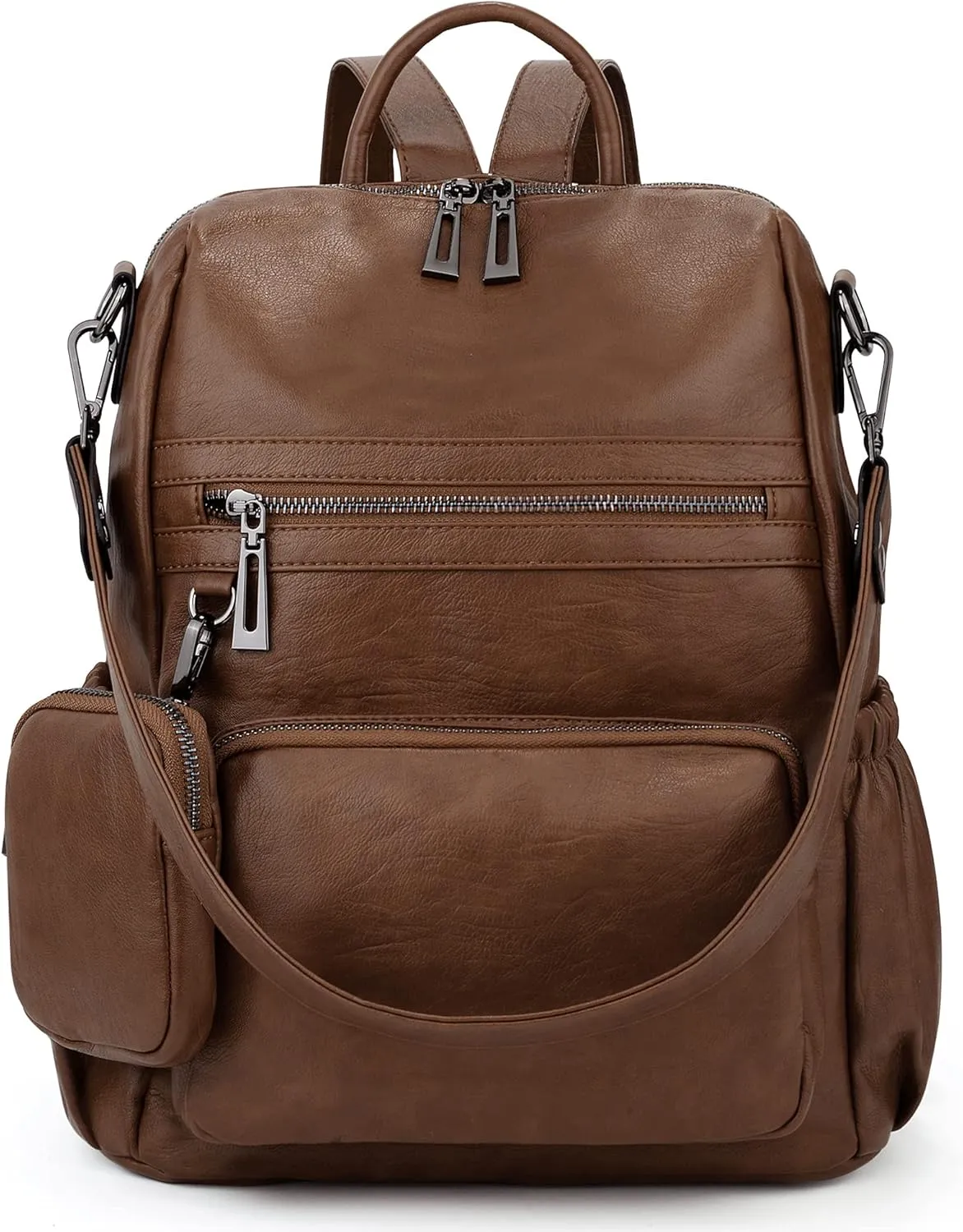 UTO Women Backpack Purse Leather Vegan Convertible Ladies Rucksack Zipper Pocket Shoulder Bag with Detachable Pouch
