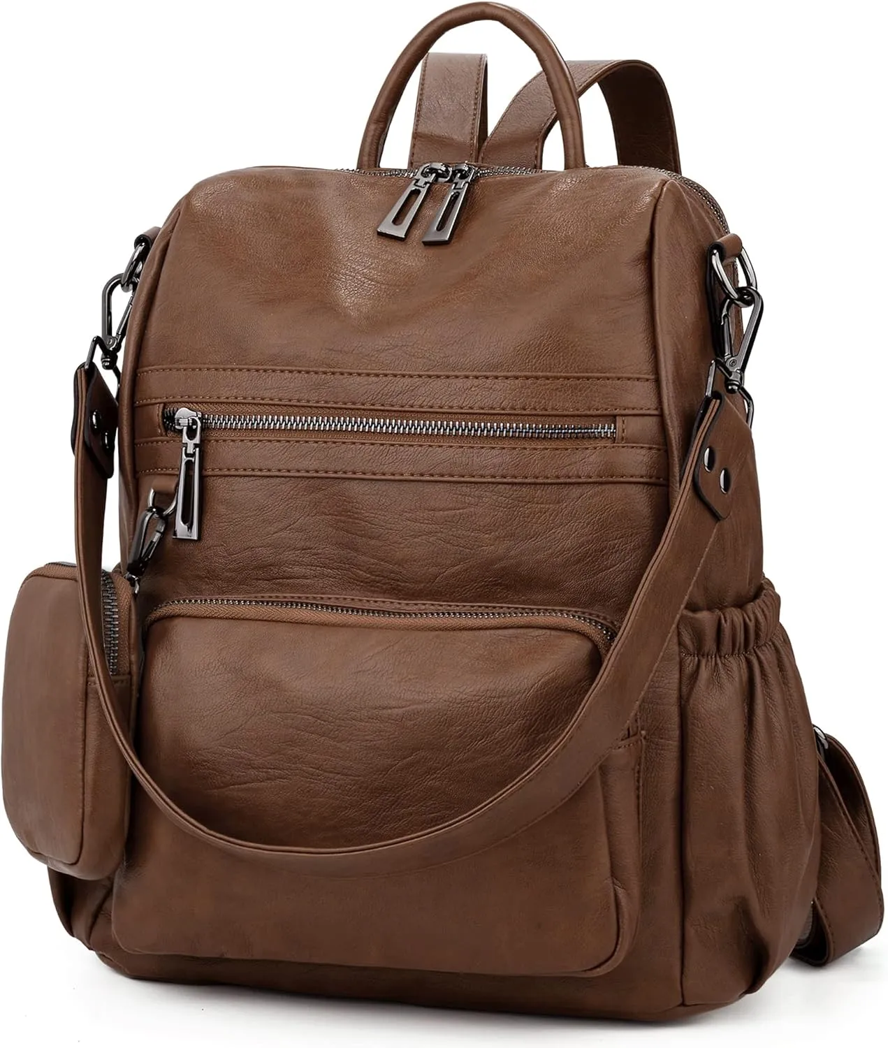 UTO Women Backpack Purse Leather Vegan Convertible Ladies Rucksack Zipper Pocket Shoulder Bag with Detachable Pouch