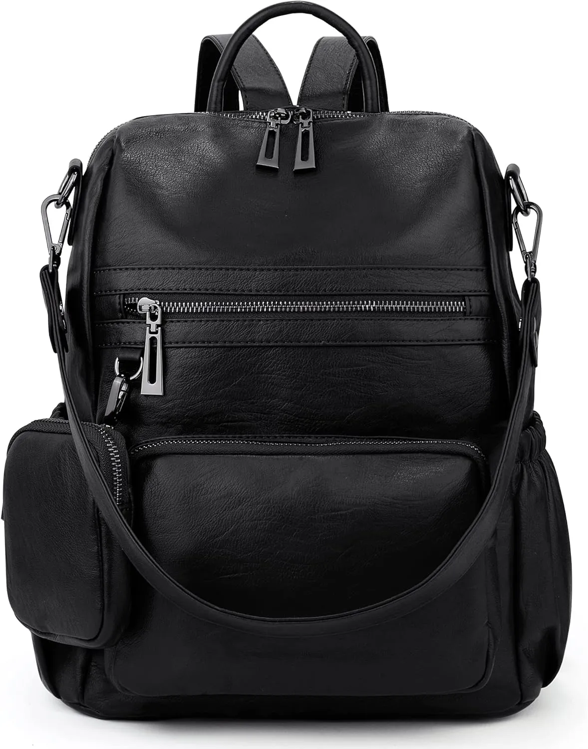 UTO Women Backpack Purse Leather Vegan Convertible Ladies Rucksack Zipper Pocket Shoulder Bag with Detachable Pouch