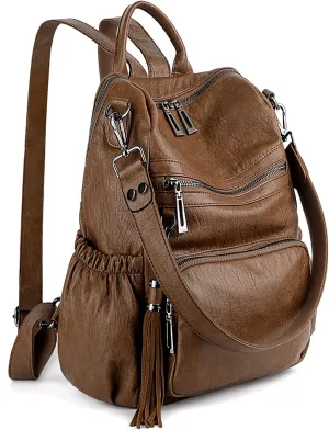 UTO Women Backpack Purse Leather Vegan Ladies Fashion Designer Rucksack Convertible Travel Shoulder Bag with Tassel