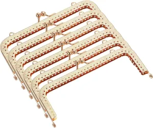 uxcell 6Pcs Metal Purse Frame, 5.91" Kiss Lock Clasp Frame Retro Rectangular Embossed Clutch Frame for Coin Purse Handbag Making DIY Craft, Gold