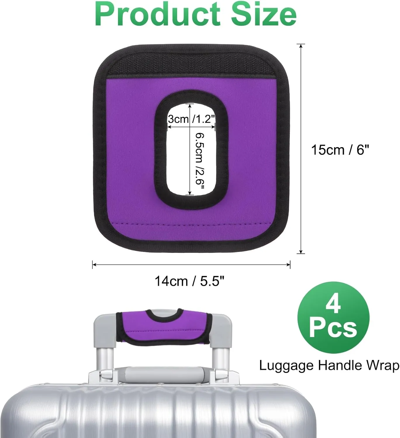 uxcell Luggage Handle Wrap, 4 Pcs Hollow Neoprene Handbag Grip Cover Protector Luggage Identifiers Suitcase Handle Wraps for Luggage Suitcase Travel Bags, Purple
