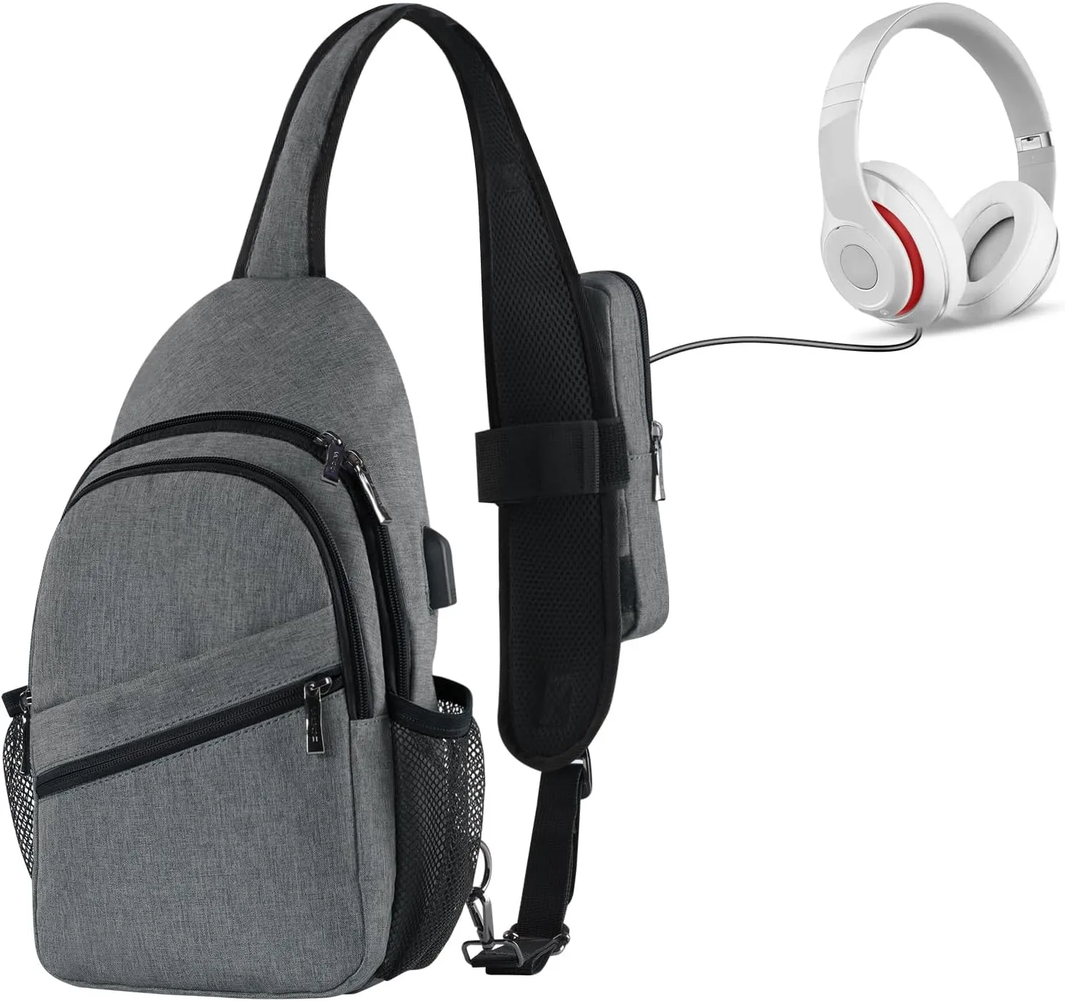 VADOO Sling Backpack with RFID Blocking and Phone Holder on Strap for Men Women Crossbody Chest Bag for Travel Hiking