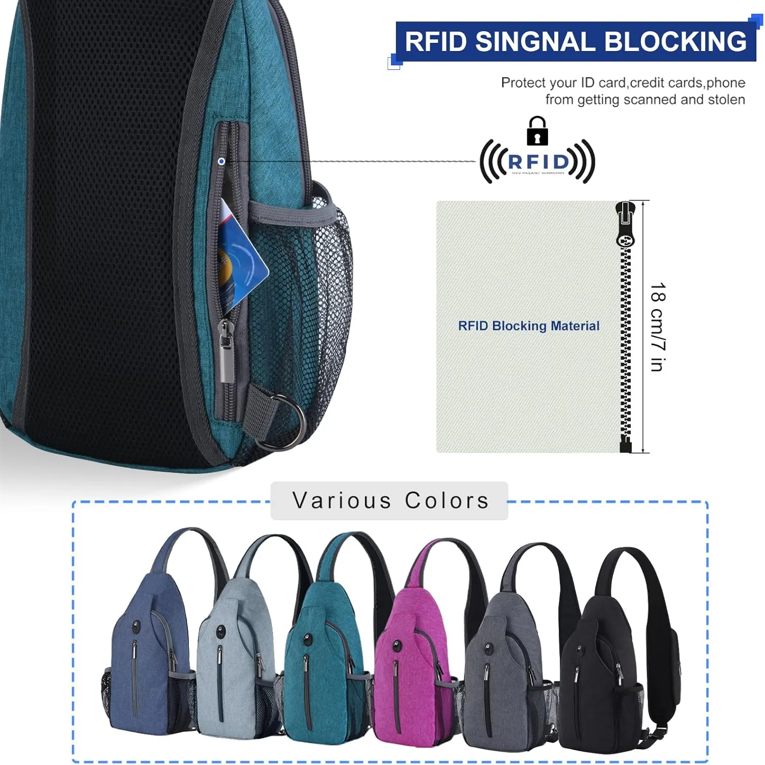 VADOO Sling Backpack with RFID Blocking and Phone Holder on Strap for Men Women Crossbody Chest Bag for Travel Hiking