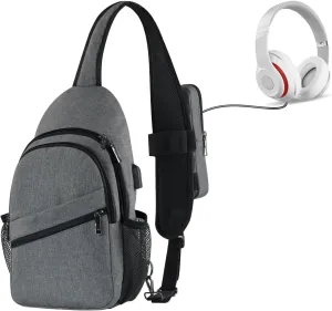 VADOO Sling Backpack with RFID Blocking and Phone Holder on Strap for Men Women Crossbody Chest Bag for Travel Hiking