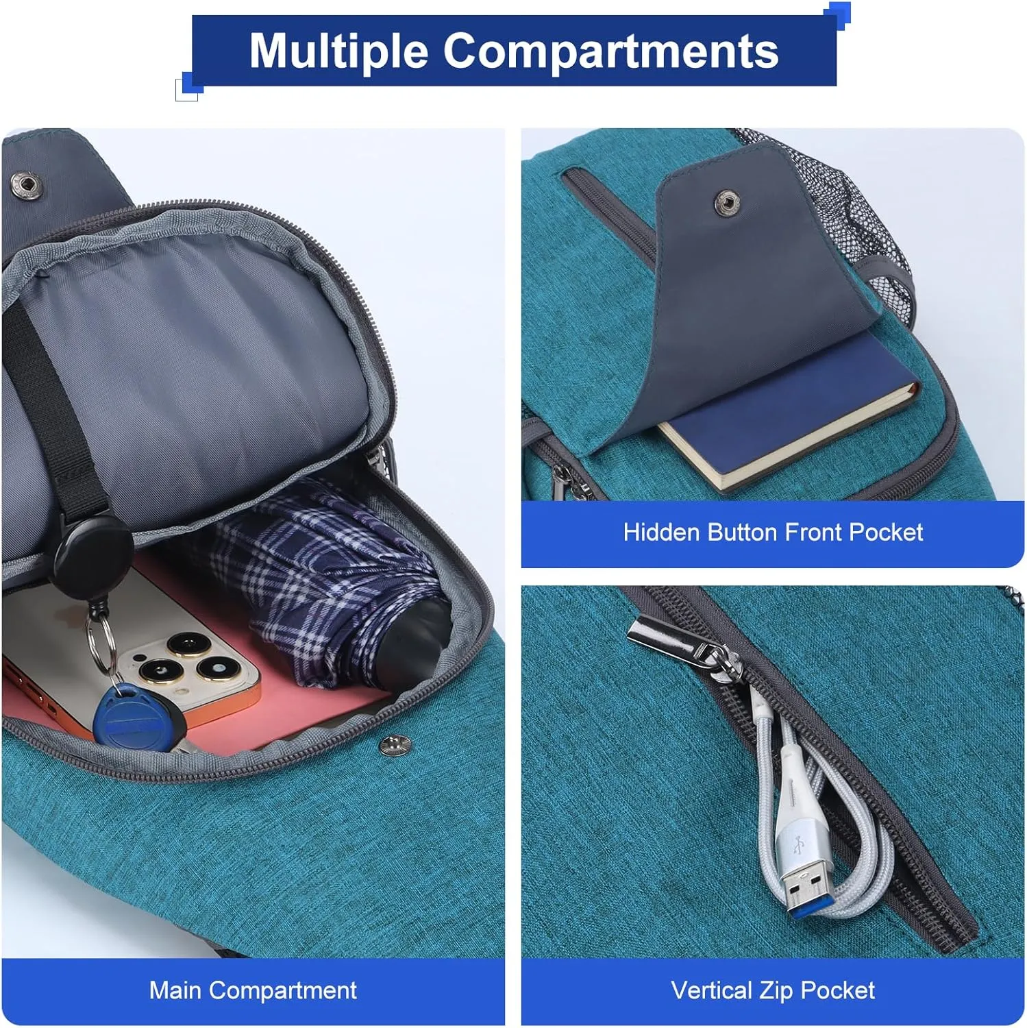 VADOO Sling Backpack with RFID Blocking and Phone Holder on Strap for Men Women Crossbody Chest Bag for Travel Hiking