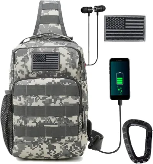 Valinov Tactical Shoulder Bag,Molle Shoulder Backpacks,Military Sling Daypack Backpack with USB Charging port