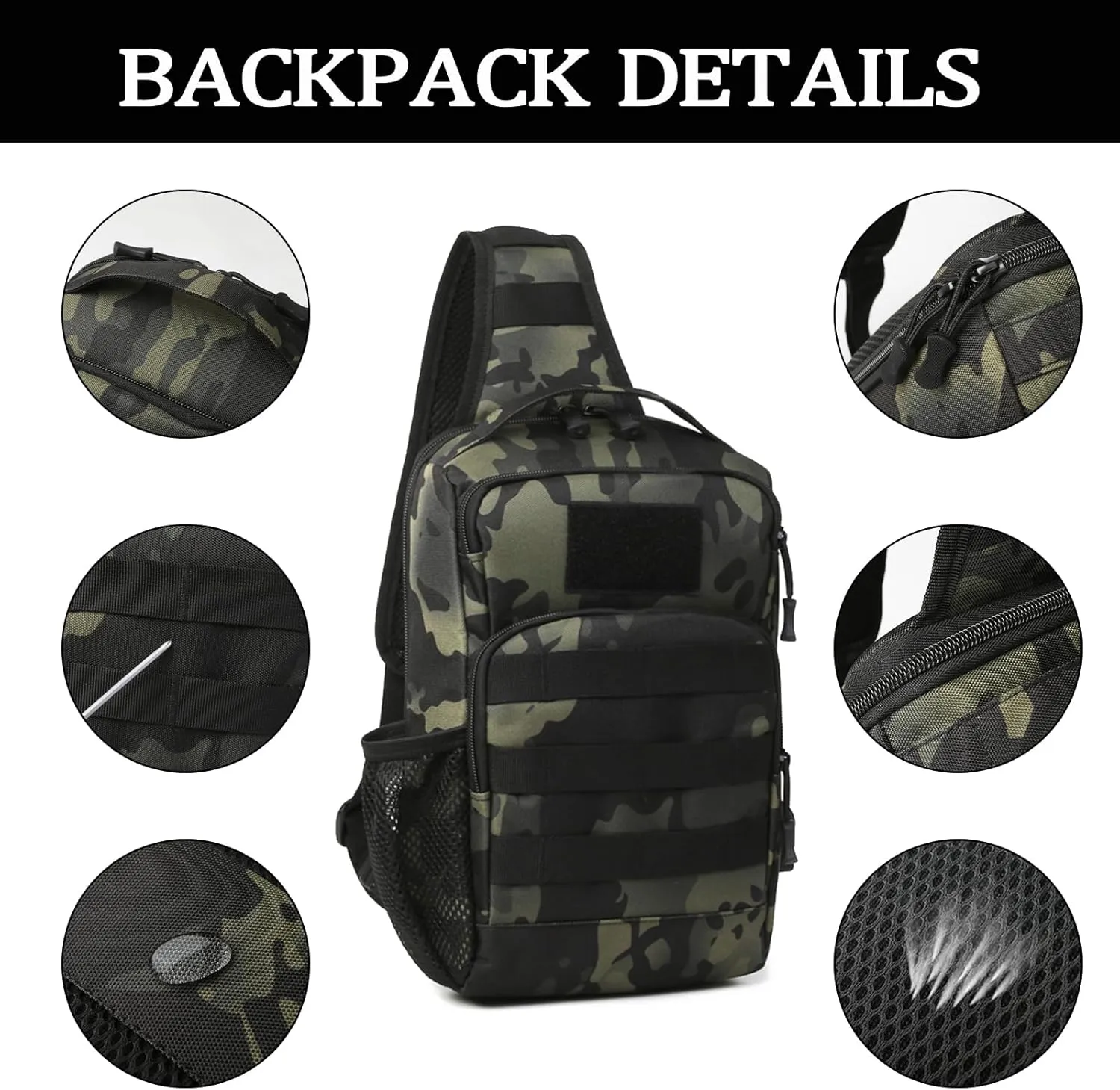 Valinov Tactical Shoulder Bag,Molle Shoulder Backpacks,Military Sling Daypack Backpack with USB Charging port