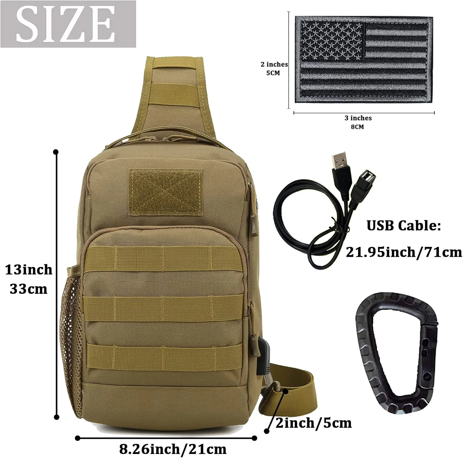 Valinov Tactical Shoulder Bag,Molle Shoulder Backpacks,Military Sling Daypack Backpack with USB Charging port