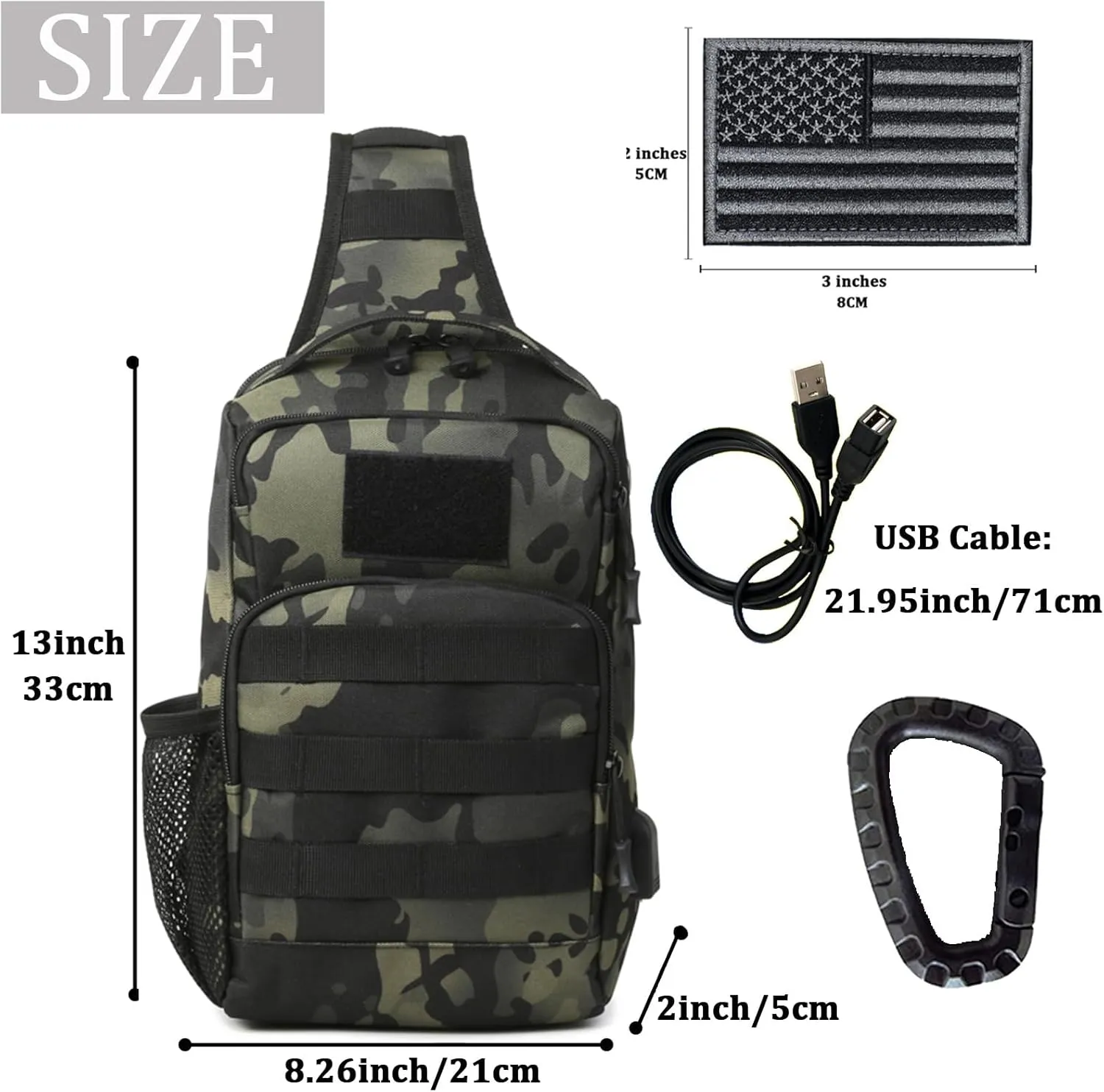 Valinov Tactical Shoulder Bag,Molle Shoulder Backpacks,Military Sling Daypack Backpack with USB Charging port