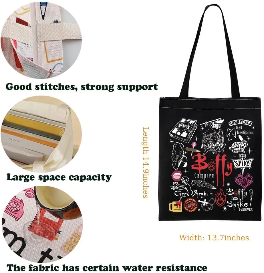 Vampire Merchandise Inspired Tote Bag Vampire Lovers Shoulder Bag 90s TV Show Gift Vampire Character Gift (BufyVampireToteBlk)