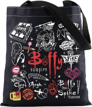 Vampire Merchandise Inspired Tote Bag Vampire Lovers Shoulder Bag 90s TV Show Gift Vampire Character Gift (BufyVampireToteBlk)