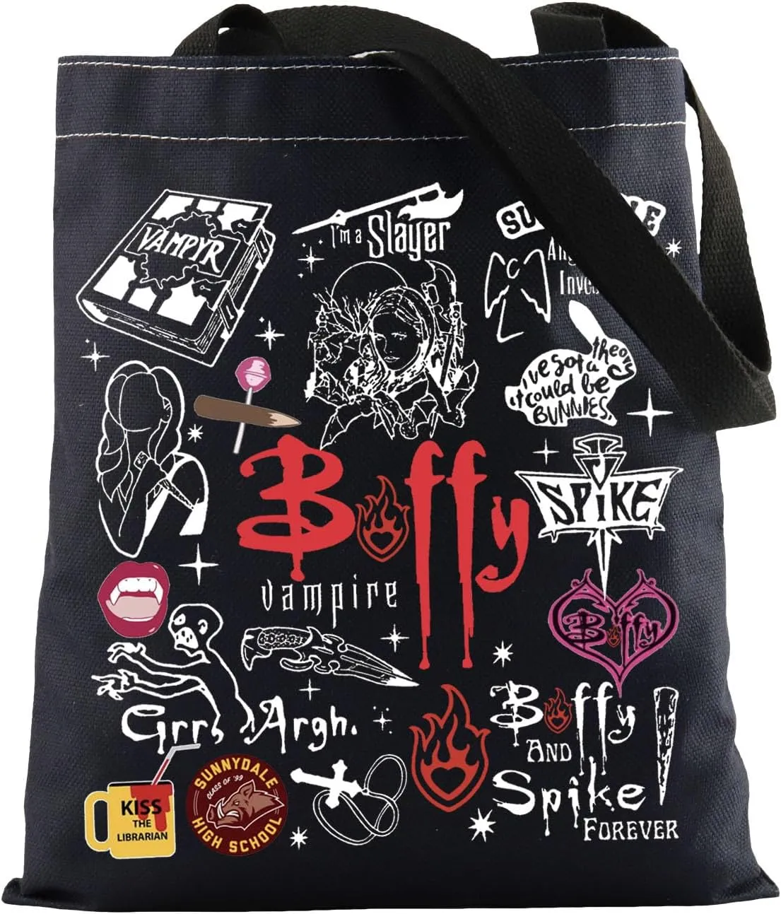 Vampire Merchandise Inspired Tote Bag Vampire Lovers Shoulder Bag 90s TV Show Gift Vampire Character Gift (BufyVampireToteBlk)