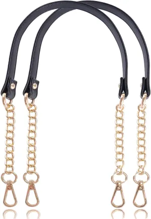 VanEnjoy 2PCS Microfiber Leather Purse Chain Handles Replacement for Shoulder Bag Handbag - 23.6x0.71(LxW) (Black-Gold Metal)