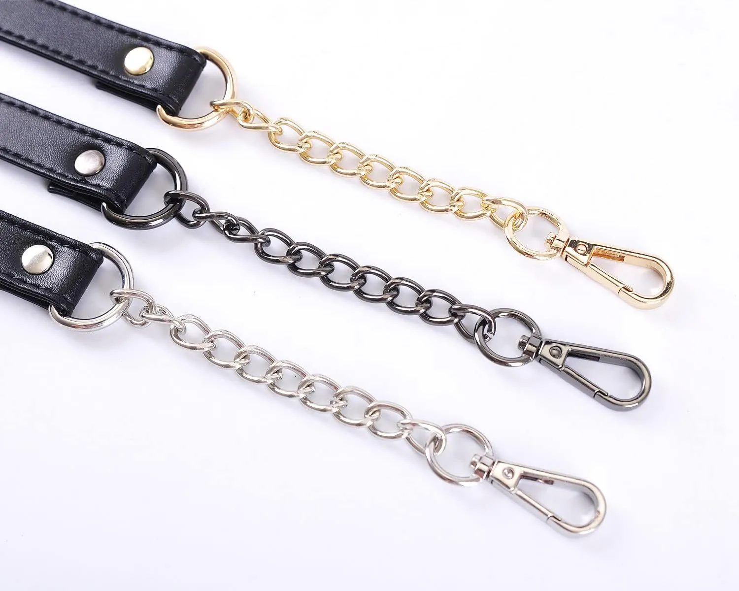 VanEnjoy 2PCS Microfiber Leather Purse Chain Handles Replacement for Shoulder Bag Handbag - 23.6x0.71(LxW) (Black-Gold Metal)