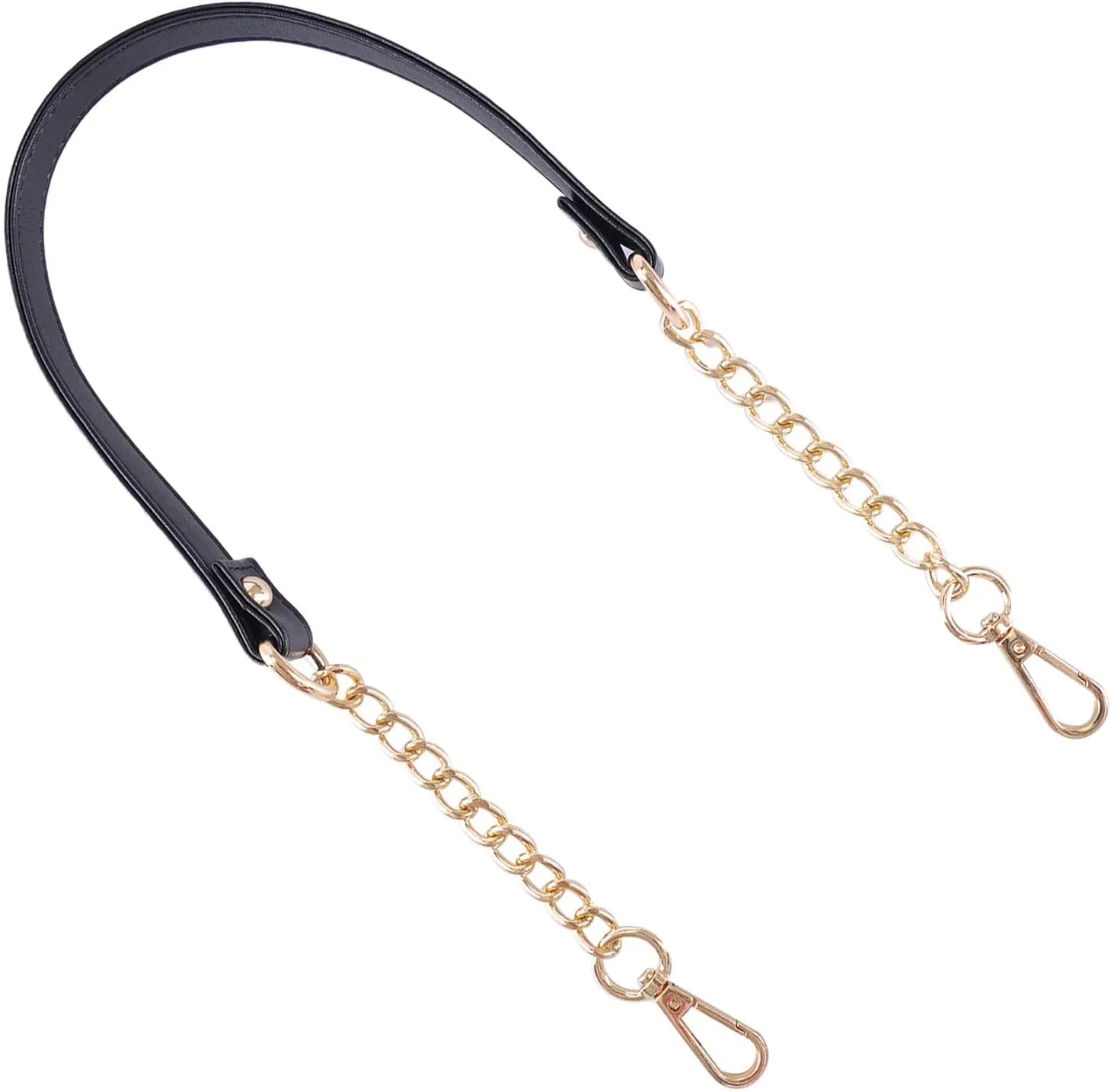 VanEnjoy 2PCS Microfiber Leather Purse Chain Handles Replacement for Shoulder Bag Handbag - 23.6x0.71(LxW) (Black-Gold Metal)