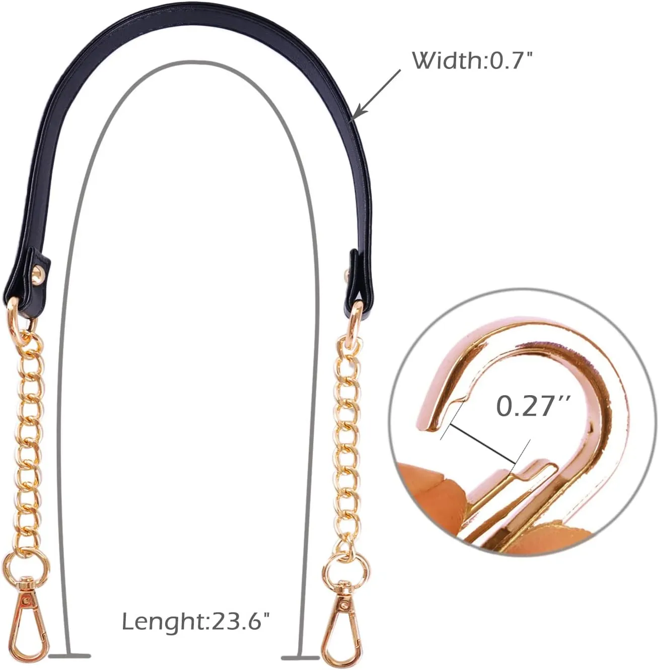 VanEnjoy 2PCS Microfiber Leather Purse Chain Handles Replacement for Shoulder Bag Handbag - 23.6x0.71(LxW) (Black-Gold Metal)