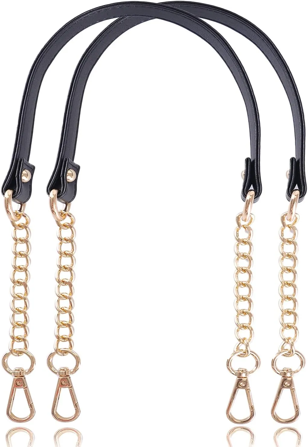 VanEnjoy 2PCS Microfiber Leather Purse Chain Handles Replacement for Shoulder Bag Handbag - 23.6x0.71(LxW) (Black-Gold Metal)