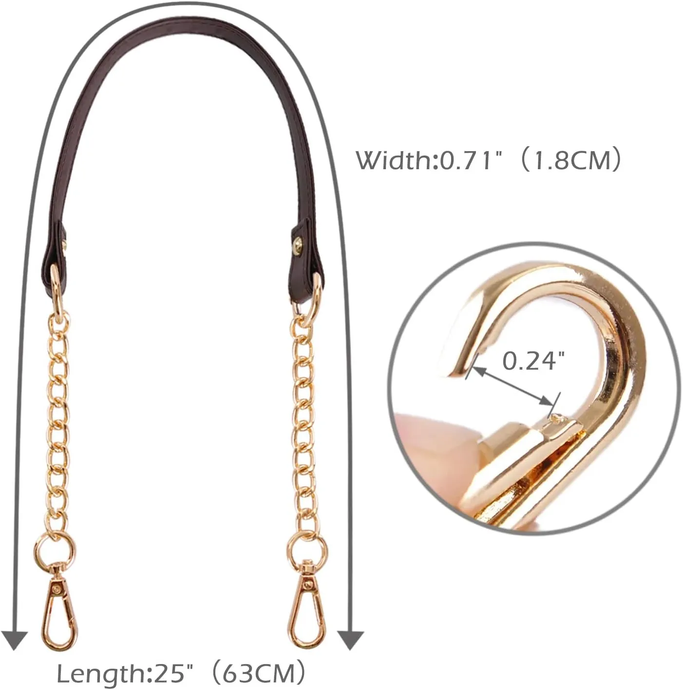 VanEnjoy 2PCS Microfiber Leather Purse Chain Handles Replacement for Shoulder Bag Handbag - 23.6x0.71(LxW) (Expresso-Gold Metal)