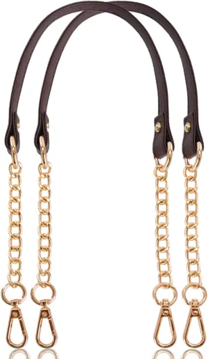 VanEnjoy 2PCS Microfiber Leather Purse Chain Handles Replacement for Shoulder Bag Handbag - 23.6x0.71(LxW) (Expresso-Gold Metal)