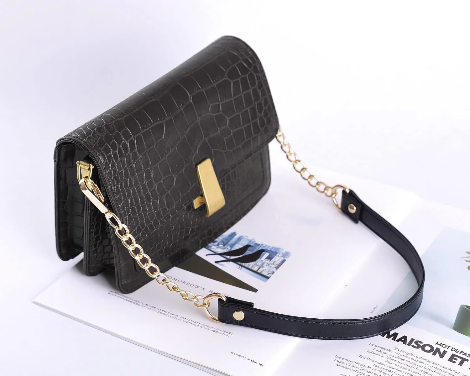 VanEnjoy 2PCS Microfiber Leather Purse Chain Handles Replacement for Shoulder Bag Handbag - 23.6x0.71(LxW) (Expresso-Gold Metal)