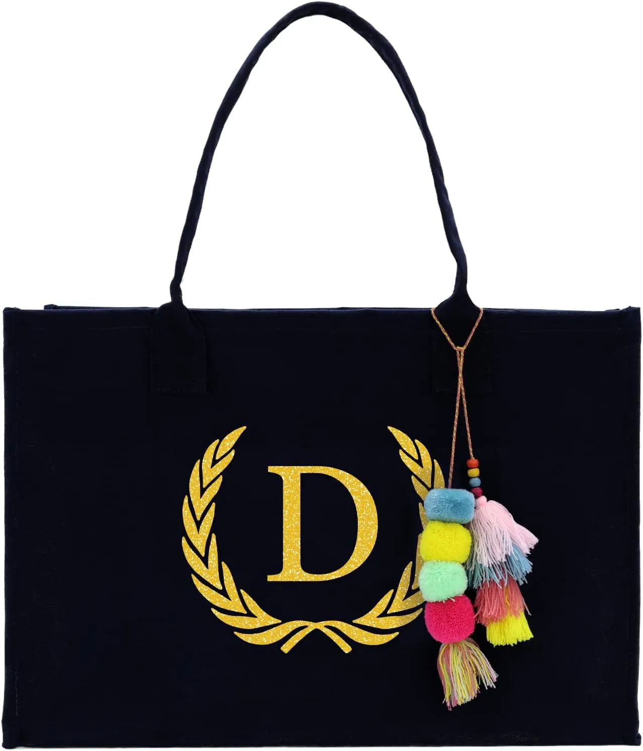VANESSA ROSELLA Premium Quality Personalized Gift Monogram Initial 100% Cotton Chic Tote Bag for Women - Black