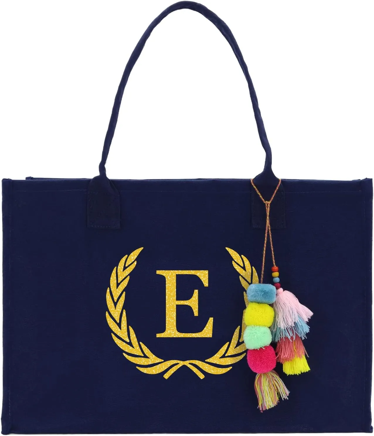 VANESSA ROSELLA Premium Quality Personalized Gift Monogram Initial 100% Cotton Chic Tote Bag for Women - Navy