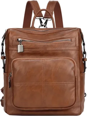 VASCHY Backpack Purse for Women,Fashion Convertible Vegan Leather Shoulder Bags Handbags for Work/Travel/Ladies/College Brown