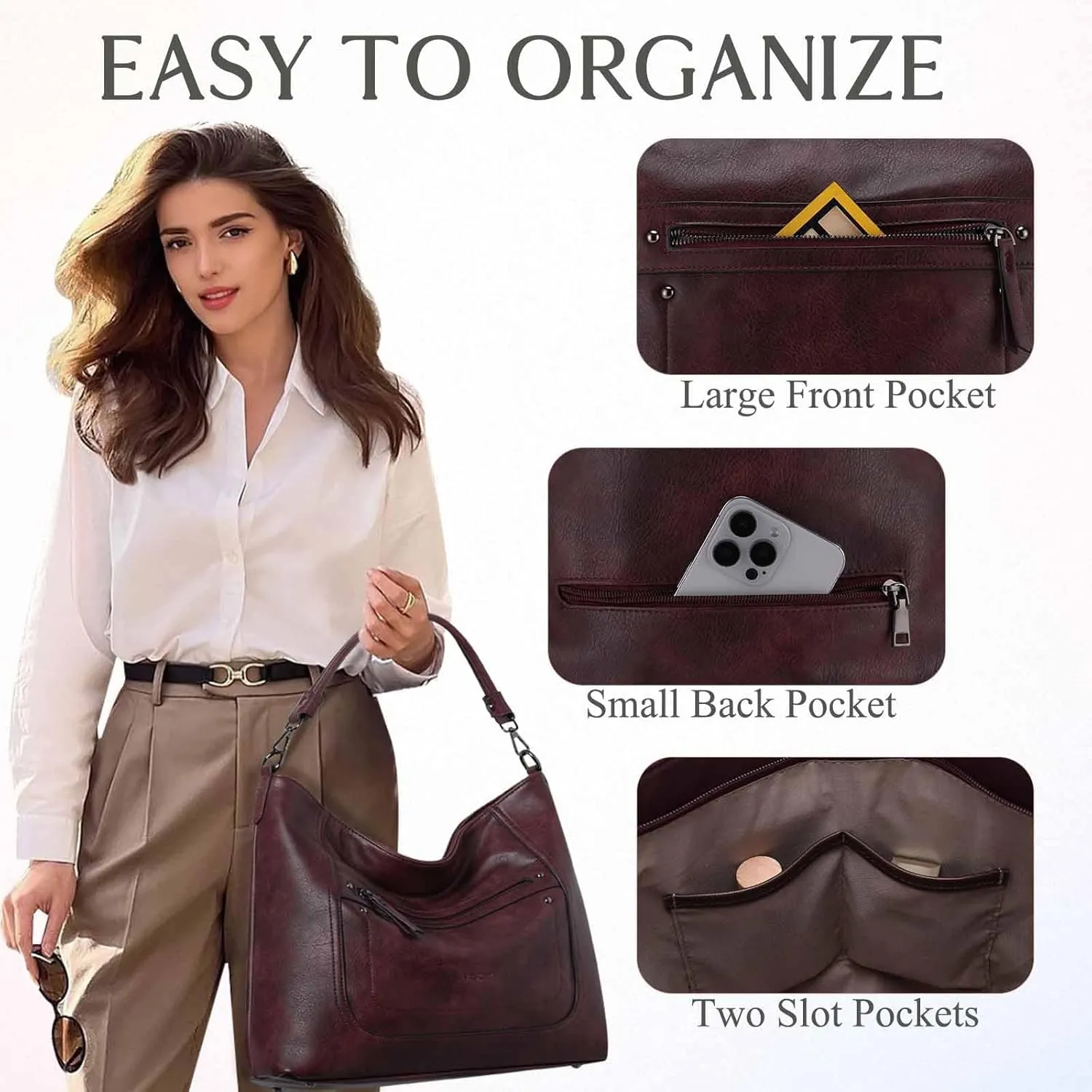 VASCHY Hobo Bags for Women, Vegan Leather Large Handbag Tote Slouchy Shoulder Bag Purse w Convertible Crossbody Strap