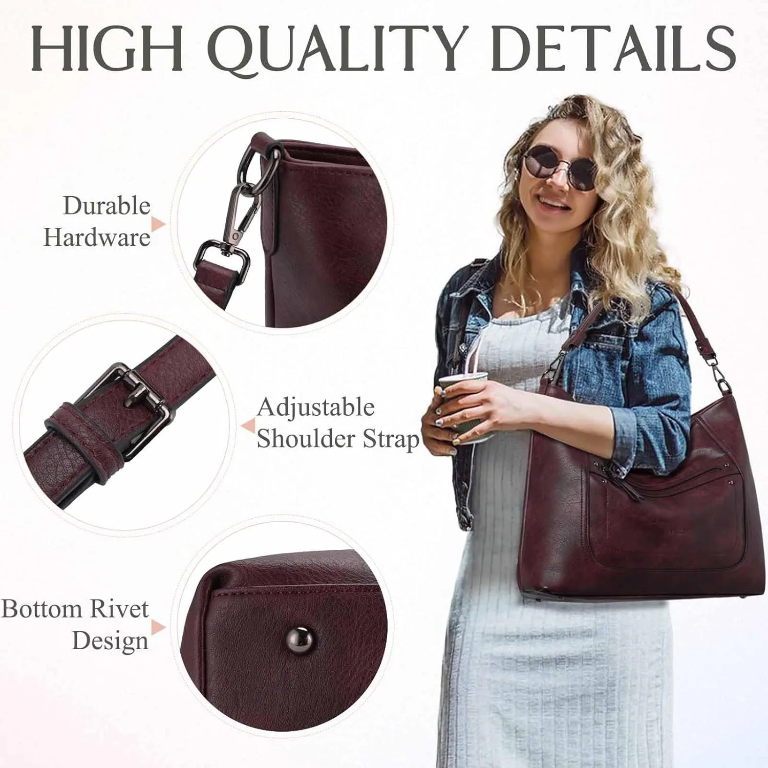 VASCHY Hobo Bags for Women, Vegan Leather Large Handbag Tote Slouchy Shoulder Bag Purse w Convertible Crossbody Strap