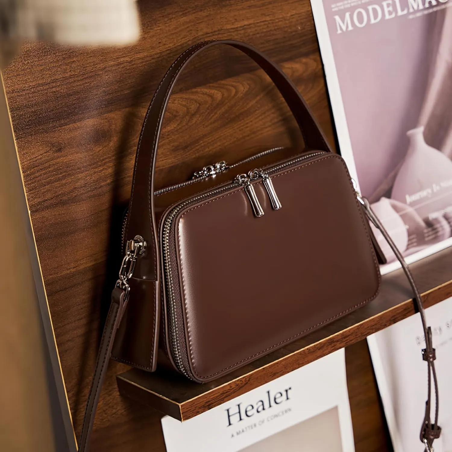 Vegan Leather Tote for Women - Convertible Crossbody Purse with Zippered Closure, Structured Shoulder Bag