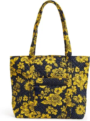 Vera Bradley Cotton Collegiate Vera Tote Bag (Multiple Teams Available), Navy/Gold Rain Garden