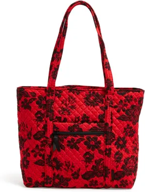Vera Bradley Cotton Collegiate Vera Tote Bag (Multiple Teams Available), Red/Black Rain Garden