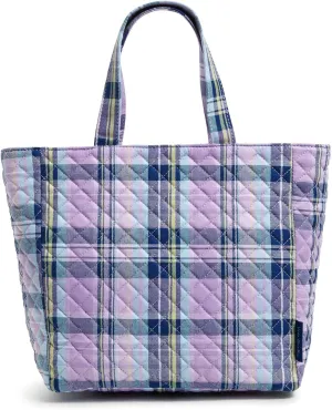 Vera Bradley Women's Cotton Lunch Tote Lunch Box, Amethyst Plaid - Recycled Cotton, One Size