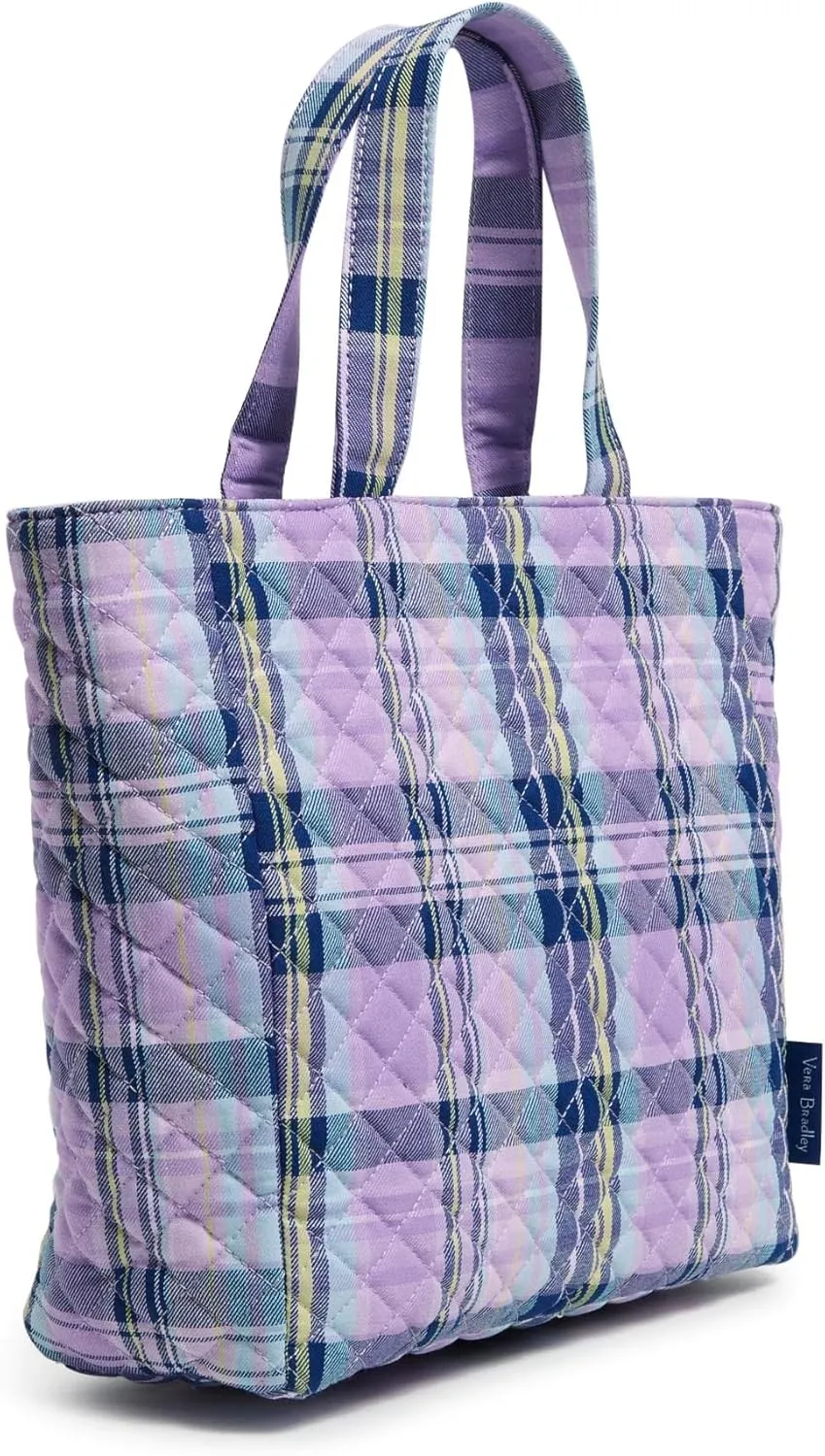Vera Bradley Women's Cotton Lunch Tote Lunch Box, Amethyst Plaid - Recycled Cotton, One Size