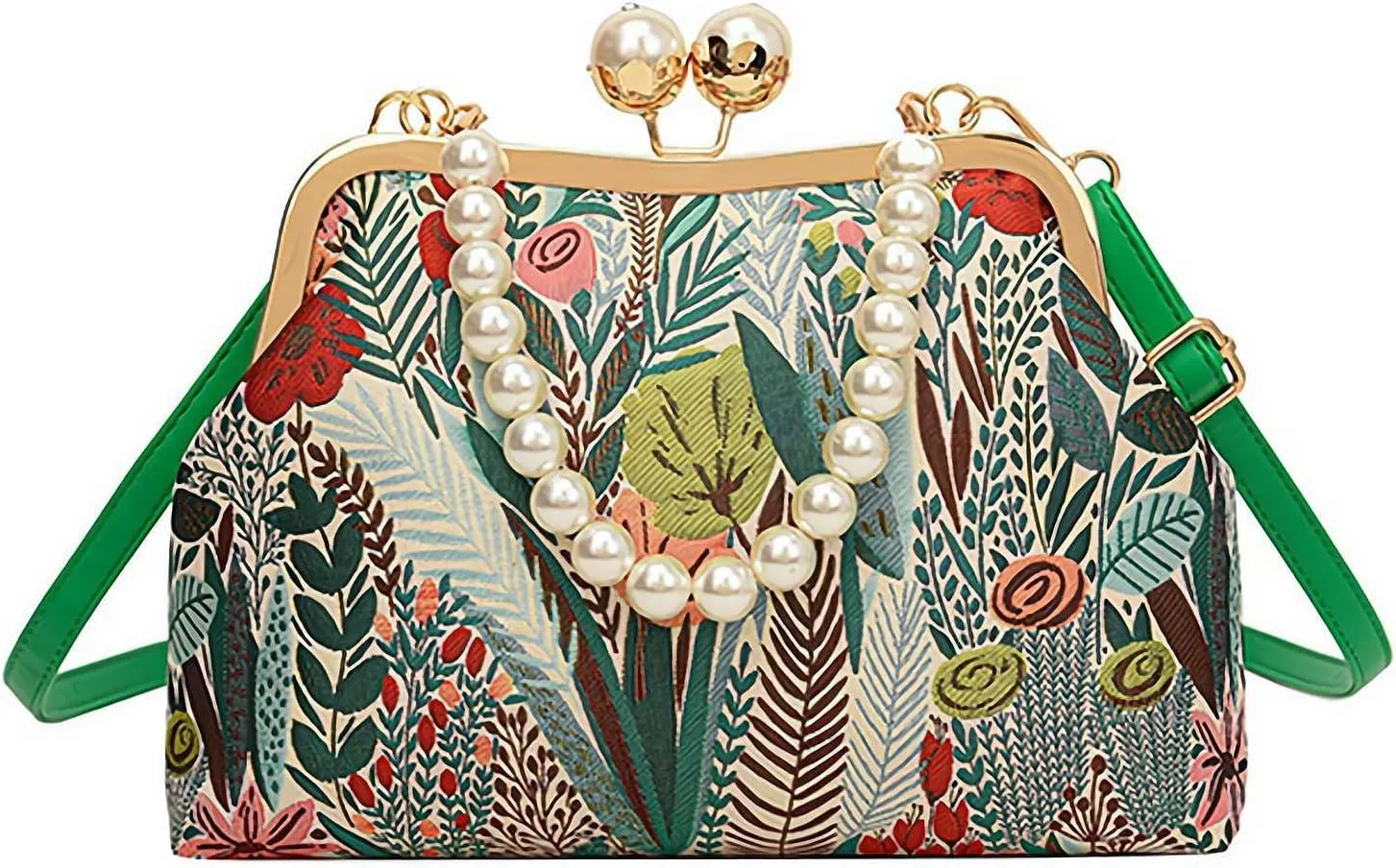 Vintage Embroidered Flower Handbag,Shoulder Chain Messenger Clutch,Chinese Style Embroidery Crossbody Bag Evening Bag (Green)