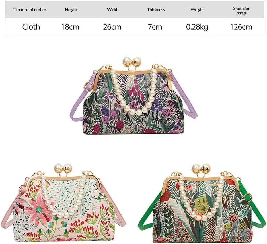 Vintage Embroidered Flower Handbag,Shoulder Chain Messenger Clutch,Chinese Style Embroidery Crossbody Bag Evening Bag (Green)